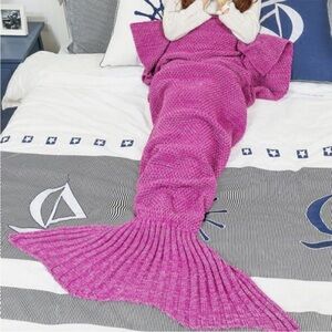 MAKE AN OFFER - Mermaid Tail Blanket Pink Purple Knit Cozy Reading Kids Gift